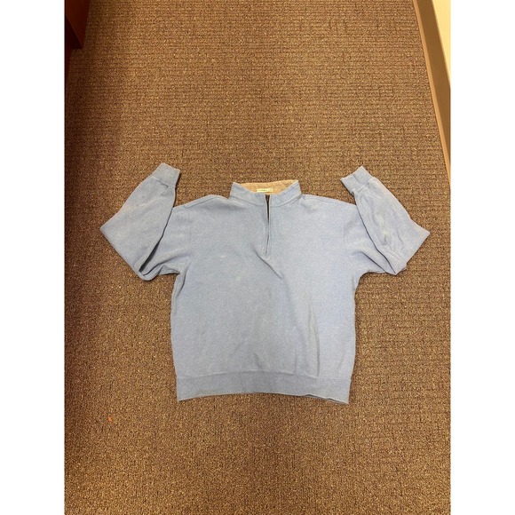 Peter Miller Quarter Zip‎ Fleece Light Blue Size Large 100% Cotton **FLAW** - Picture 1 of 7